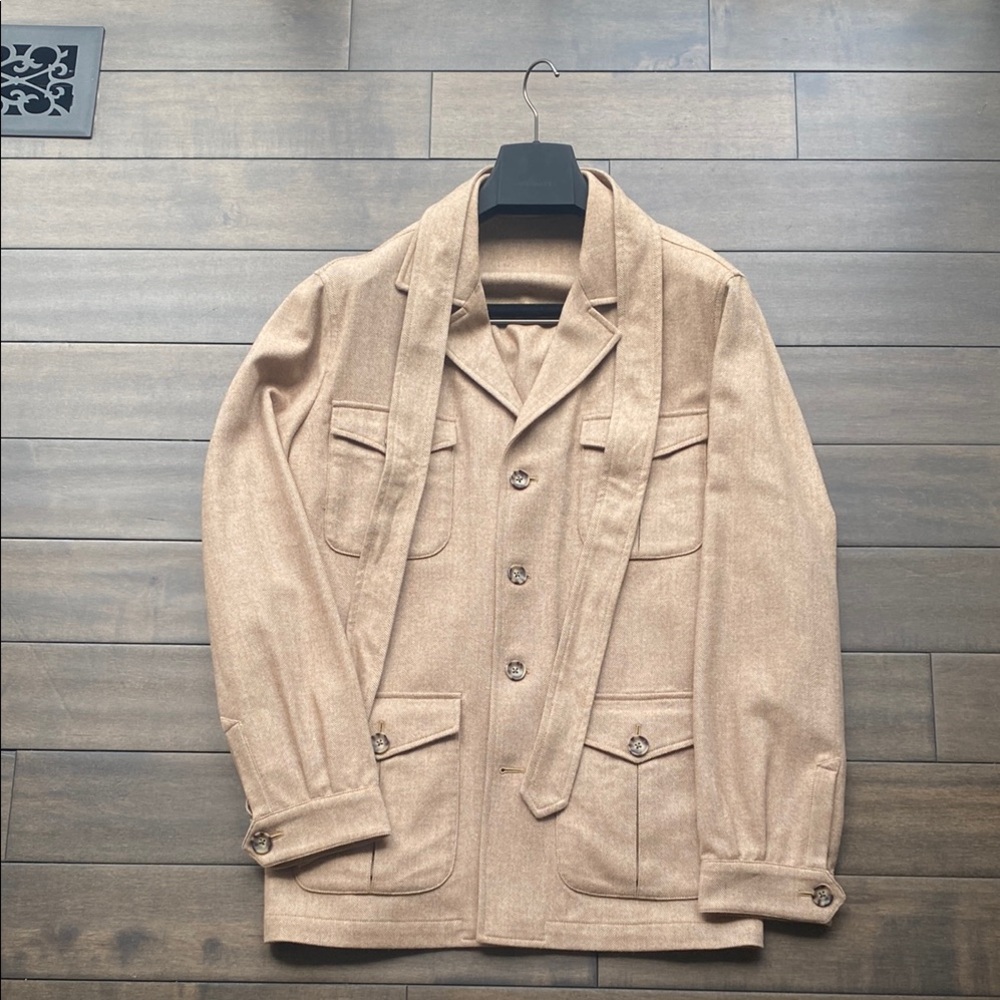 Men's Suit Supply Tan Jacket with Waist Tie
